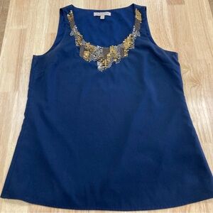 Banana Republic Heritage Blue Sleeveless Top Gold/Bronze Sequin Size M